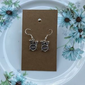 Silver tone drum set earrings